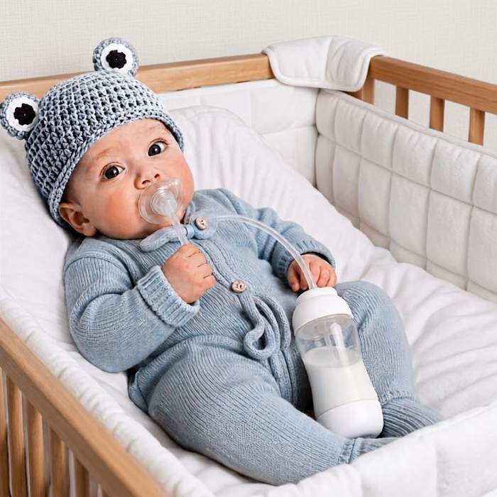 Baby self-feeding with hands-free feeder - Baby khud piyega